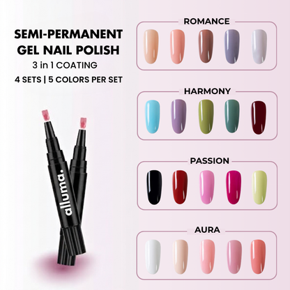 alluma. | Semi-permanent Gel Nail Polish Pen (5 Nail Pens in Unique Colors Per Set) + Free UV Lamp