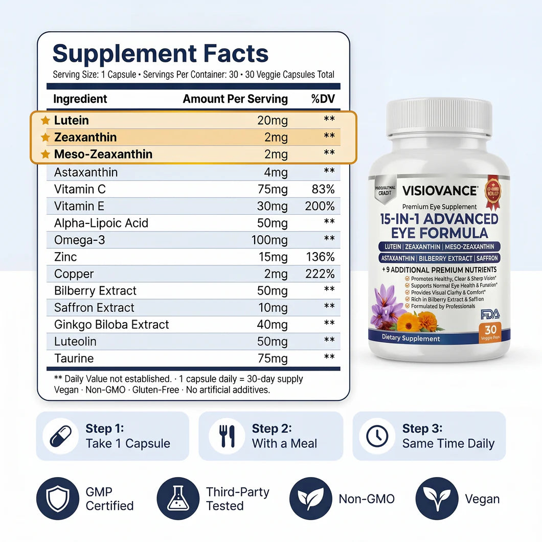 VisioVance | 15-in-1 Advanced Eye Formula Supplement