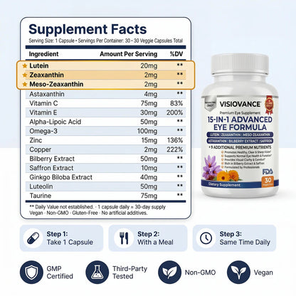VisioVance | 15-in-1 Advanced Eye Formula Supplement